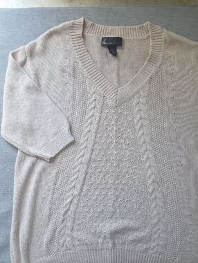 Lane Bryant Neutral Beige V-Neck Cable Knit Sweater